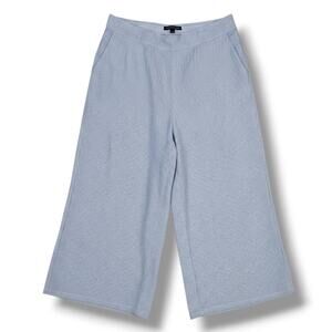 Tahari Women’s Blue & White Striped Linen Wide-Leg Crop Pants – Size XL